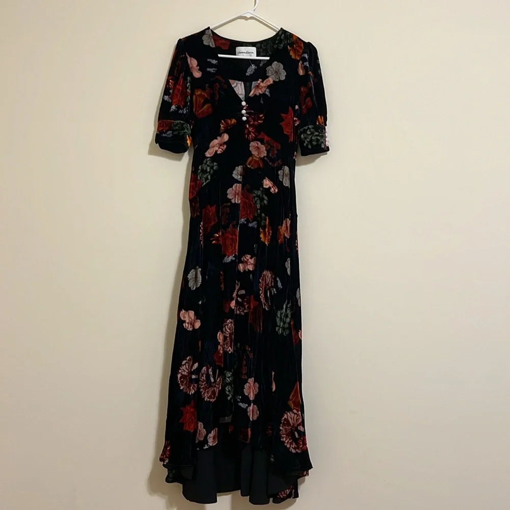 Cara Cara Kieran floral high low Stretch velvet dress women size XS/S NWOT
